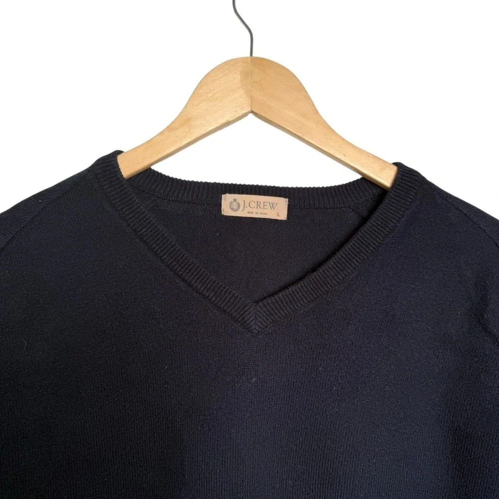 J.Crew V-Neck Sweater Cotton Cashmere Blend Mens Large Navy Blue Knit Classic